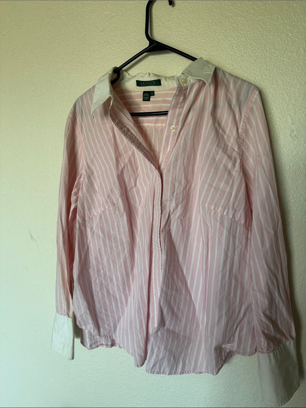 Lauren Ralph Lauren Light Pink and White Striped Button-Down Shirt